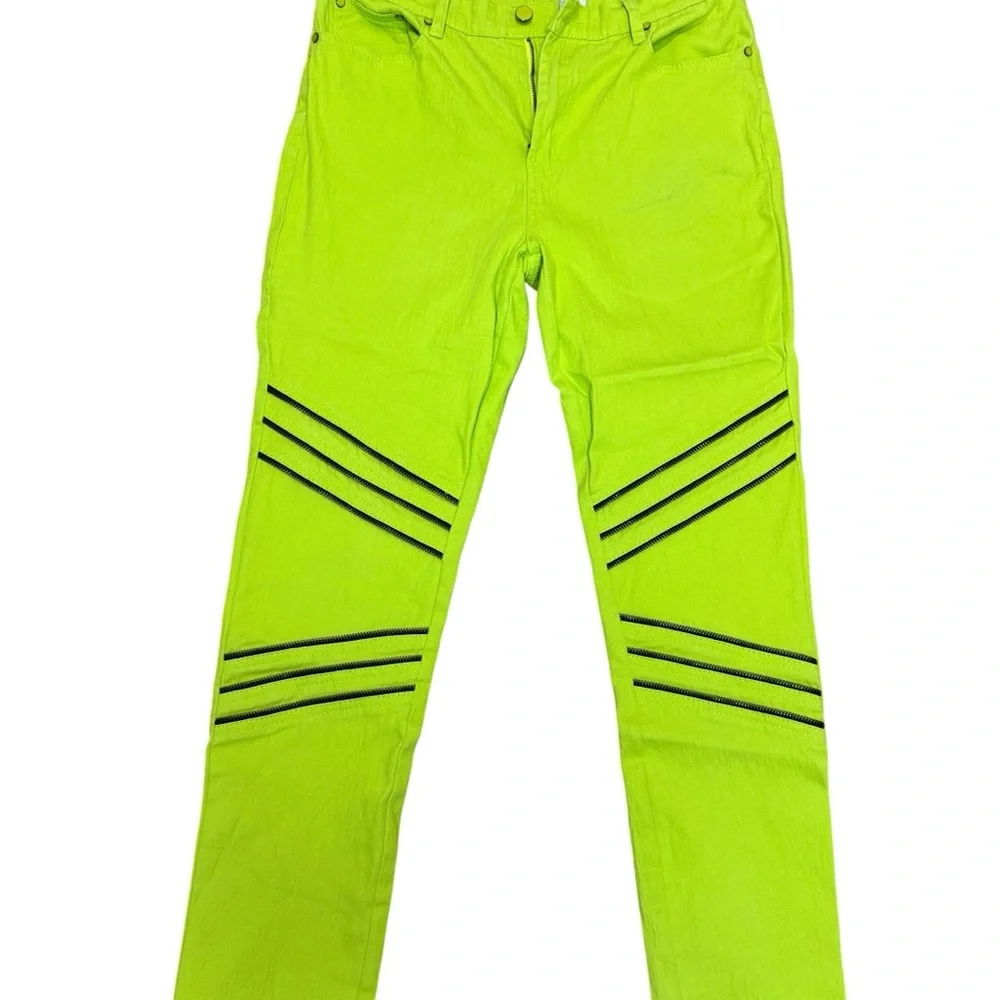 Diane Gilman Green Skinny Jeans Zipper Details Women’s 8 USED - Picture 1 of 9